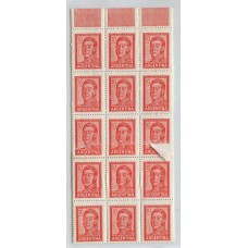 ARGENTINA 1965 GJ 1309 PROCERES Y RIQUEZAS II BLOQUE DE 15 ESTAMPILLAS SAN MARTIN NUEVAS MINT CON VARIEDAD FIN DE BOBINA MUY LINDA PIEZA !!!